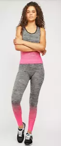 Womens Gym Wear Grey & Hot Pink Top & Leggings Set Sports Fitness Yoga UK 8-14 - Picture 1 of 8