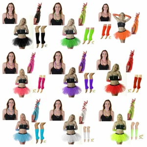 Neon 3-lagig TuTu Rock Kostüm 4-teiliges Set Perlen Halskette Handschuhe Beinwärmer Set - Bild 1 von 10