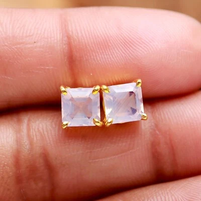 Natural Lavender Octagon Studs Earring Solid Silver Gold Plated Jewelry For Love - Image 1 of 4