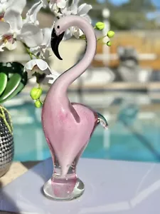 Arte flamenco rosa vidrio soplado a mano de Murano vintage 12" - Imagen 1 de 15