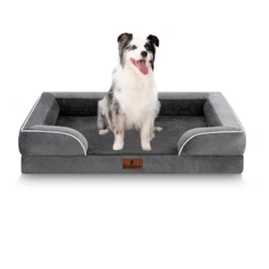 Dark Gray Orthopedic Foam Large Jumbo Dog Bed with Removable Memory Foam Bolster - Picture 1 of 12