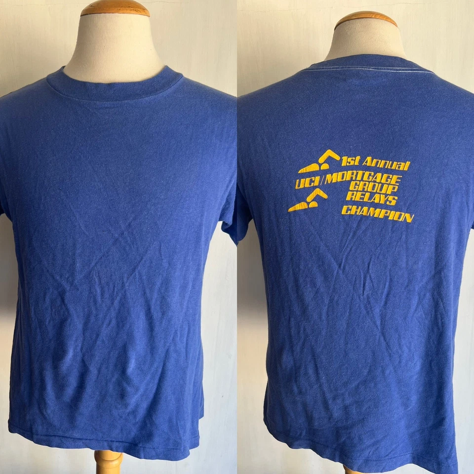 Camiseta 1st Annual UCI MORTGAGE GROUP RELAYS Vintage Años 80 Nadar Conocer Yunque Talla S/M Foto 1 de 4