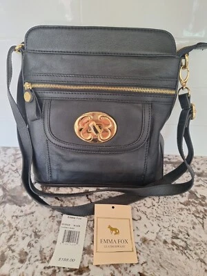 Bolso/cartera bandolera Emma Fox de cuero negro con herrajes dorados Foto 1 de 4