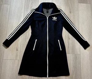 Vintage Y2K Adidas Original Trefoil Long Track Jacket Dress Black White Zip Womens M - Bild 1 von 16