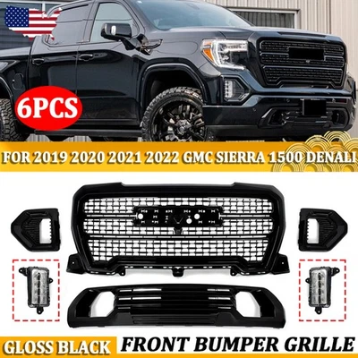 Front Grille Plate & Fog Bezel Kit w/ Led Lamp For 19-22 GMC Sierra 1500 Denali - Image 1 of 4