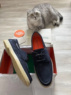 $895 Nuevo Auténtico SANTONI Lujo Para hombres Gamuza Barco Zapatos Mocasines Reino Unido 10 EE. UU. 11 Foto 1 de 4