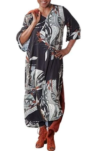 BRYN WALKER Lissabon Print Twill LILIANNA KLEID V-Ausschnitt lang Maxi Gr. L HERBST PRINT - Bild 1 von 6
