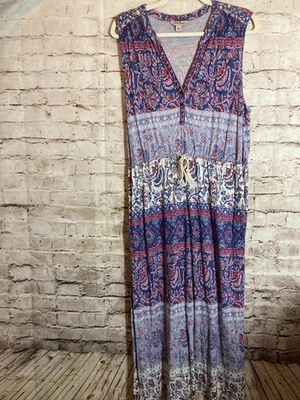 Maxi Vestido Lucky Brand Para Mujer Grande Boho Hippie Estampado Mixto Playa Ligero Foto 1 de 4