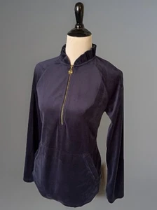 Lilly Pulitzer Velour Skipper Popover M Navy Half Zip Pullover Ruffle Sweatshirt - Picture 1 of 7