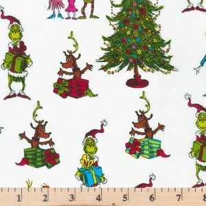 How the Grinch Stole Christmas White 15184-1 100% Cotton Fabric half yard - Picture 1 of 5