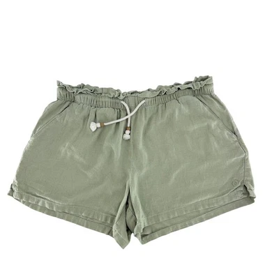 Pantalones cortos de cintura Hang Ten para mujer verde salvia mezcla de lino bolsa de papel M Foto 1 de 4