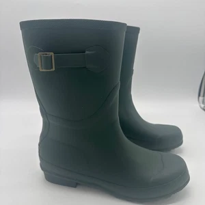 Women's L.L.Bean Green Wellie Rain Boots with Gold Buckle Size 9 - Picture 1 of 9