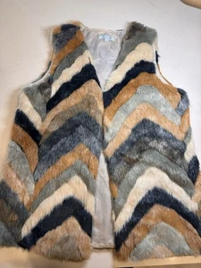 Vintage Kunstfell Chevron Muster beste bunte Blautöne Brauntöne Gr. SM Boho Hippie - Bild 1 von 12