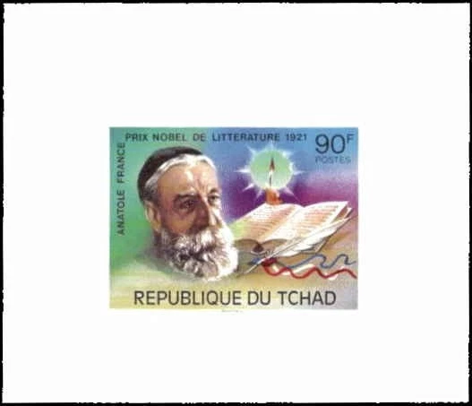 Hoja de recuerdo de literatura Chad 90f Anatole Francia Premio Nobel 1921 MNH Foto 1 de 1