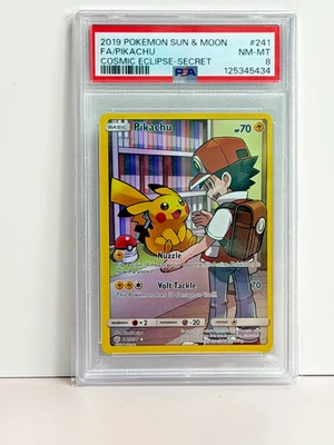 PSA 8  2019 Pokemon Sun & Moon #241 FA/Pikachu Cosmic Eclipse - Secret Rare - Image 1 of 2