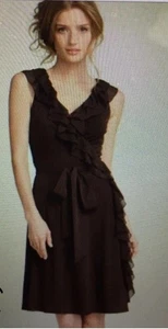 Suzi Chin for Maggy Boutique Brown Tank Sz 14 Ruffle Knee Length Wrap Dress - Picture 1 of 7