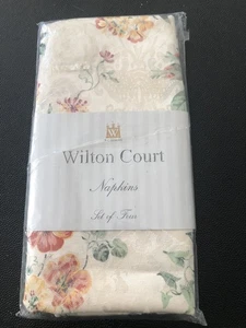Wilton Court Square Dinner Napkins Ivory Floral Patterned Set Of 4 New Vintage - Picture 1 of 3