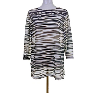 Chico's Travelers Collection Größe 1 M 8 Top Jacquard Streifen halbtransparent 3/4 Slv - Bild 1 von 15