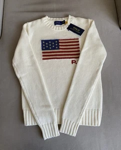 Polo Ralph Lauren Womens Cream Jumper Sweater American Flag Cotton S RRP349 - Picture 1 of 13