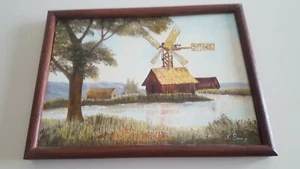 CANVAS PANEL BOARD OIL PAINTING PICTURE/WALL HANGING/ BARN/WINDMILL SCENE - Picture 1 of 4