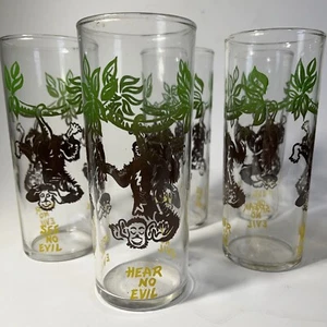 6 VTG 1950's Monkeys Cute See Hear Speak No Evil Drinking Federal Glass Set MCM - Picture 1 of 8