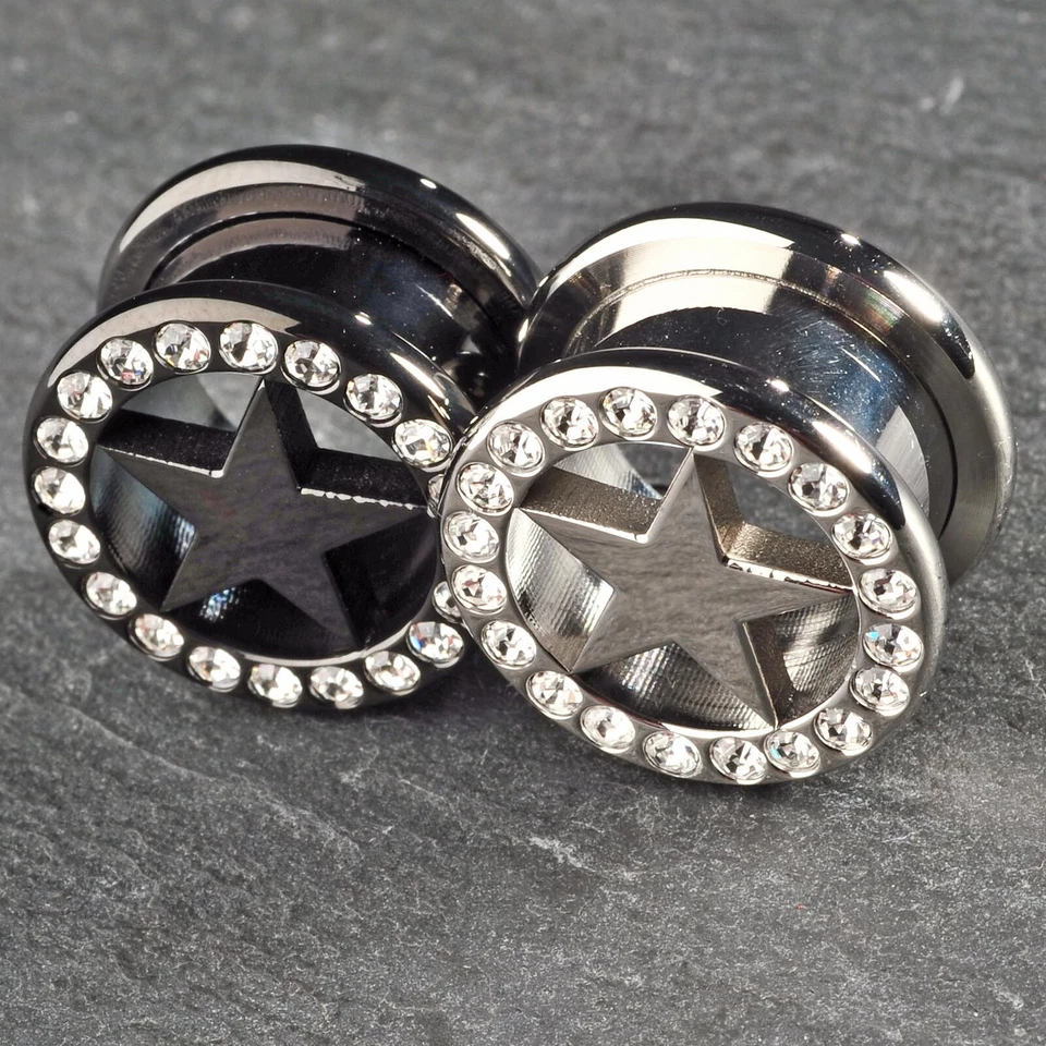 6-14mm Flesh Tunnel Plug Stella Zirconi Strass Cristallo Star Acciaio Z150 - Immagine 1 di 1