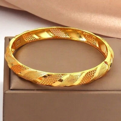 Brazalete de oro de 18k sobre plata de ley para mujer de 7" relleno de apertura D471 Foto 1 de 4
