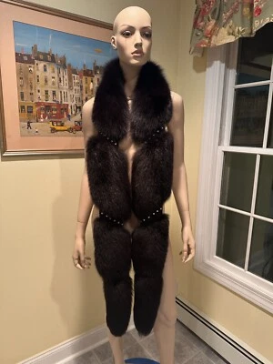 NEW! Stunning Extra Long 100" x 6" Black Fox Real Fur Scarf Wrap Stole Boa USA - Image 1 of 4
