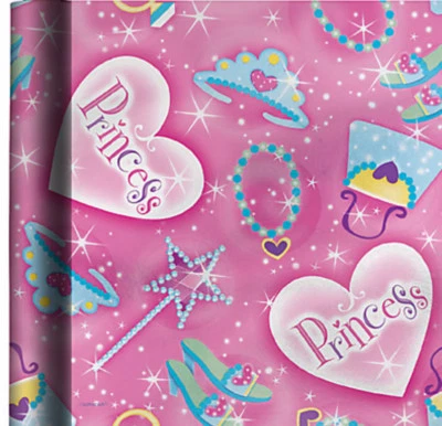 PRINCESS HEART STAR WRAPPING PAPER FLAT GIFT WRAP ANY OCCASION 30" X 5' CREASES - Image 1 of 4