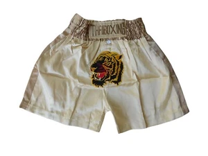 Tiger Beige Kids Muay Thai Shorts - Perfect Fit & Stylish MMA Boxing SIZE M - Picture 1 of 3