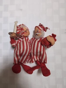 Annalee Vintage Santa & Mrs Claus In Pajamas Mobilitee Dolls USA Made 1967 - Picture 1 of 8