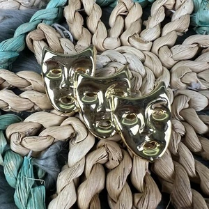 Vintage Tragödie Brosche Theater Drama drei 3 Gesichtsmasken gebürstet goldfarben Anstecknadel - Bild 1 von 3