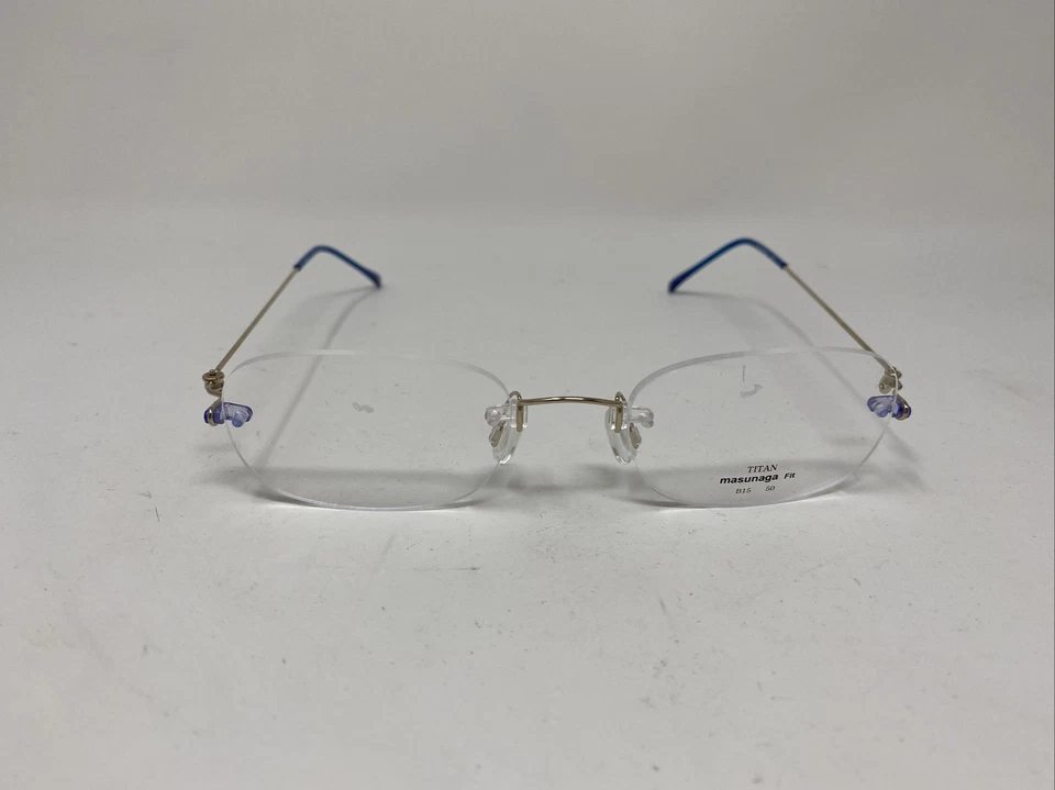 MASUNAGA RIMLESS TITANIUM EYEGLASSES FIT-1 B15 50/20 M1 No 8 BLUE GOLD QM35 - Image 1 of 4
