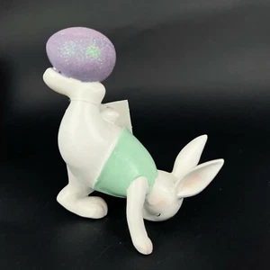 NEW Bath & Body Works Kicking Bunny Rabbit Easter GREEN 3-Wick Candle Topper Egg - Picture 1 of 7