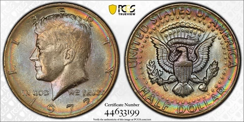 True Rainbow Toned PCGS AU58 1972 P Kennedy Half Dollar 50c Trueview Anyman Set Cover