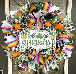Regenbogen Zwerg Kleeblatt St. Patricks Day Deko Netz Haustür Kranz Wohnkultur - Bild 1 von 6