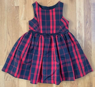 Vestido Cherokee Sin Mangas Rojo/Negro A Cuadros Niñas Talla Pequeña 6/6x Fiesta Vacaciones Foto 1 de 4