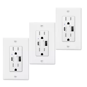 Presa a muro USB C 5,8 A ad alta velocità caricatore presa duplex resistente alle manomissioni 3 pezzi - Foto 1 di 12
