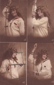 glamour girl in sailor suit with rope ladder, 4 poses, R. Tuck colored, 4836 - Imagen 1 de 9