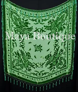 Green Piano Shawl Scarf Wrap All Beaded Silk Burnout Velvet Maya Matazaro - Picture 1 of 12
