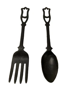 Large Black Iron Metal Spoon Fork Pair Kitchen Wall Hanging Decor Vtg 18.5"x3" - Picture 1 of 13