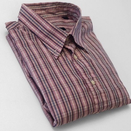 Camicia elegante uomo Burberry rosa righe quadri cotone bottoni XL anni 2000 vintage