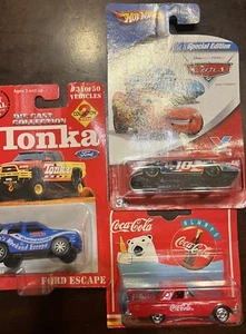 3 Die Cast Cars, Coca Cola Thunderbird, Hot Wheels #10 Valvoline, Tonka Ford Esc - Picture 1 of 4