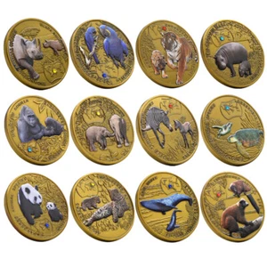 12pcs/set Endangered Animal Golden Challenge Coins 2014 Zambia 1000 Kwacha Medal - Picture 1 of 17