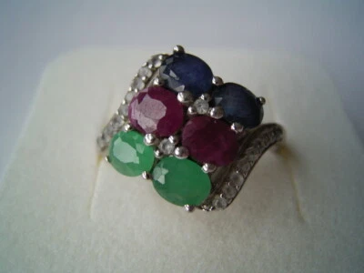 Wunderschöner großer Harry Ivens Ring Silber AG 925 Saphir Rubin Smaragd - Bild 1 von 4