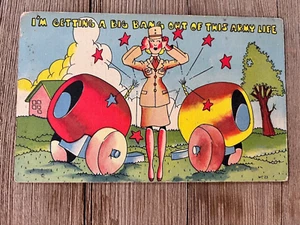 WWII Military Comic Postcard WAC I'm Getting A Big Bang Out Of This Army Life - Picture 1 of 2