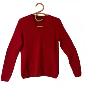 Only Mine 2-Ply 100% Cashmere Sweater Women's LARGE Red V-Neck Soft Jumper - Picture 1 of 5
