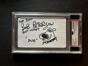 Bob Peterson (Dug from UP MOVIE) signed 3x5 sketch PSA encapsulated - Picture 1 of 1