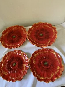Pier 1 rote Mohnblumen 8" Steingut Mittagessen Teller 4er Set - Bild 1 von 7