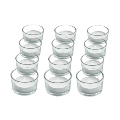 SET OF 12 CIRCLE TEA LIGHT PILLAR CANDLE HOLDERS MODERN CLEAR GLASS DESIGN ZENO - Image 1 of 4